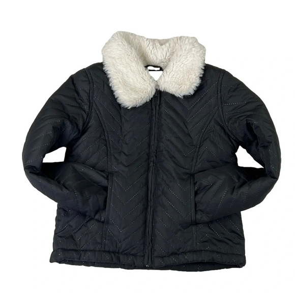 Gymboree Girls Black quilted jacket with faux  shearling collar - Picture 1 of 7